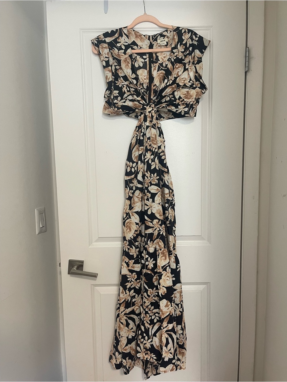 Jason Wu Black Floral Tie-Front Maxi Dress with Beige Blooms